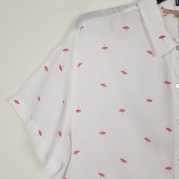 My Danielle Size XL Umbrella Print Short Sleeves Red White Casual Top Blouse NWT - Picture 3 of 9